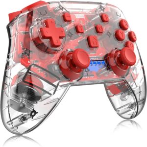 Binwinket Transparent Wireless Gaming Controller(For Switch, Switch OLED) -Red